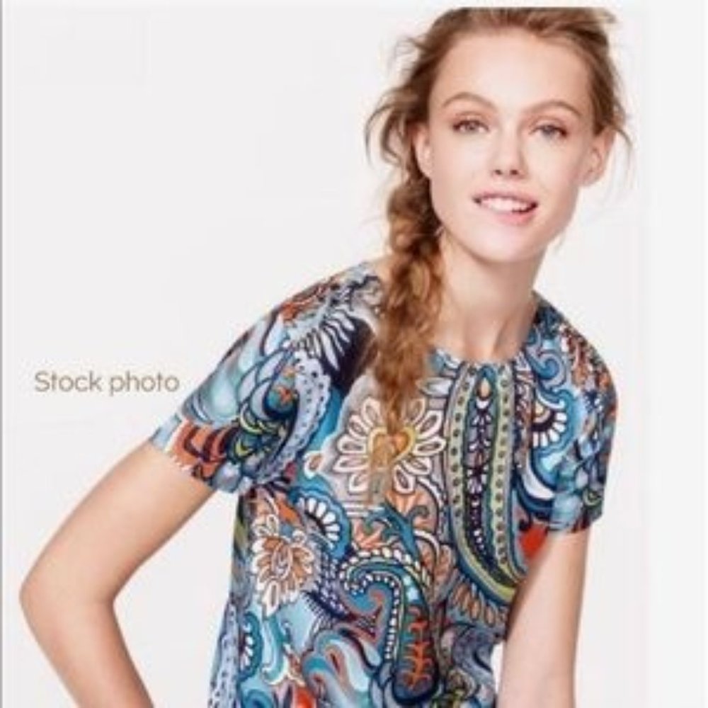 J Crew Moonglow Paisley Silk Tee